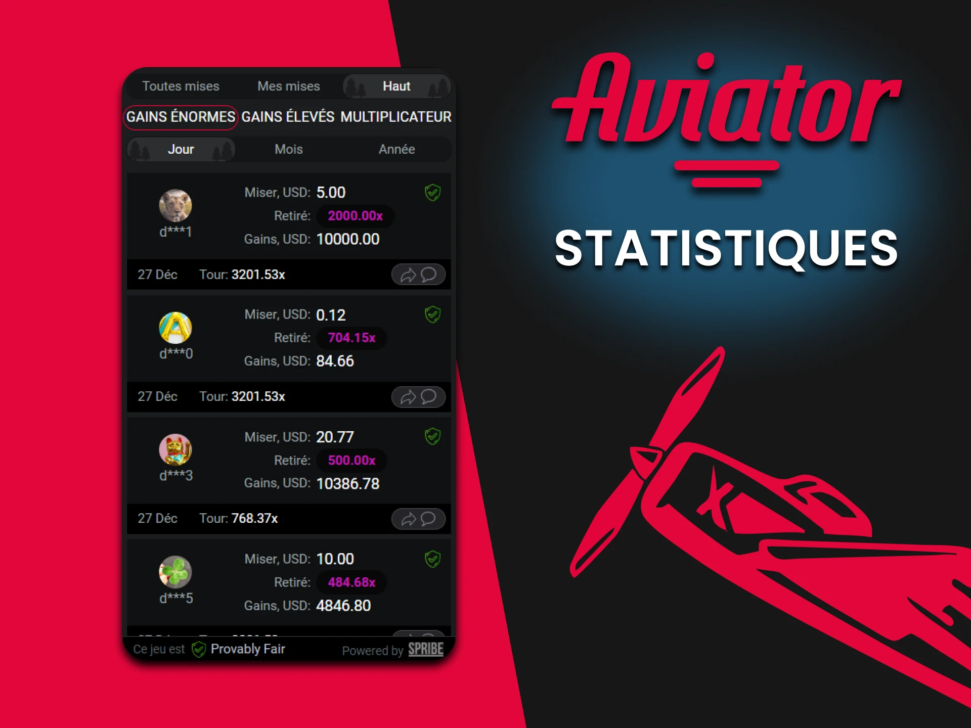 Vous pouvez toujours consulter vos statistiques lorsque vous jouez à Aviator.