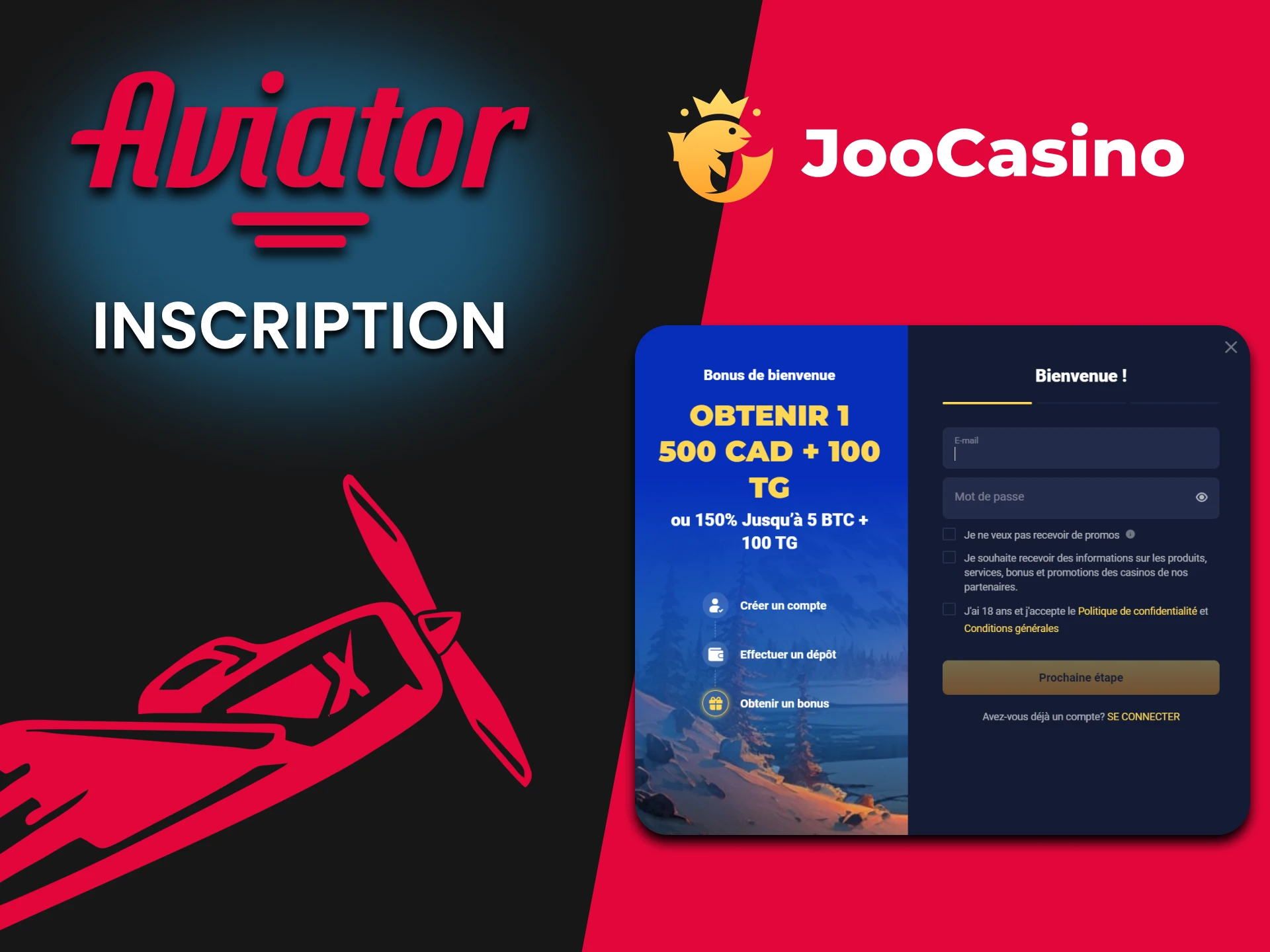Pour jouer à Aviator, vous devez vous inscrire sur Joo Casino.