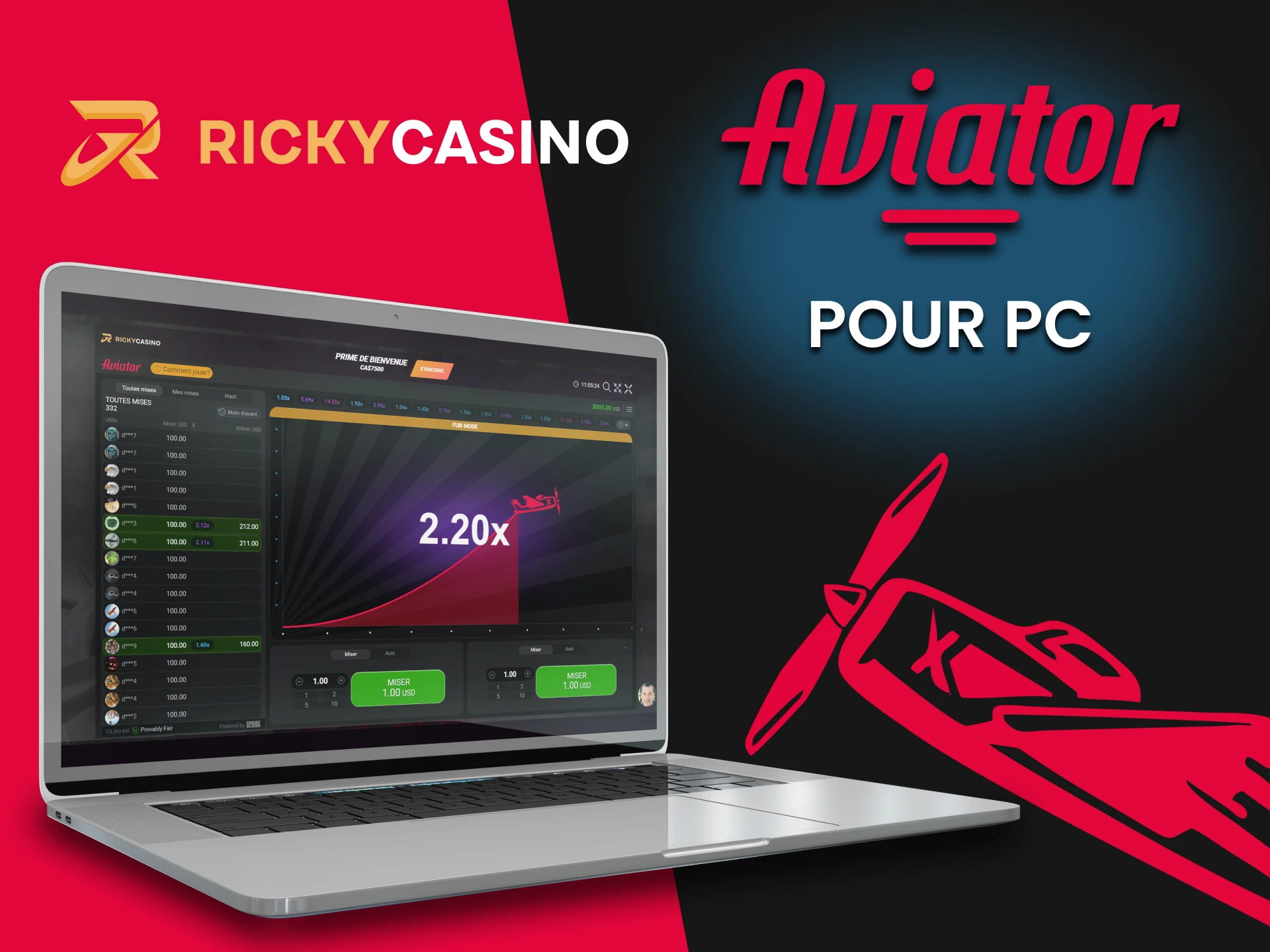 Essayez le jeu Aviator dans la version PC de Ricky Casino.