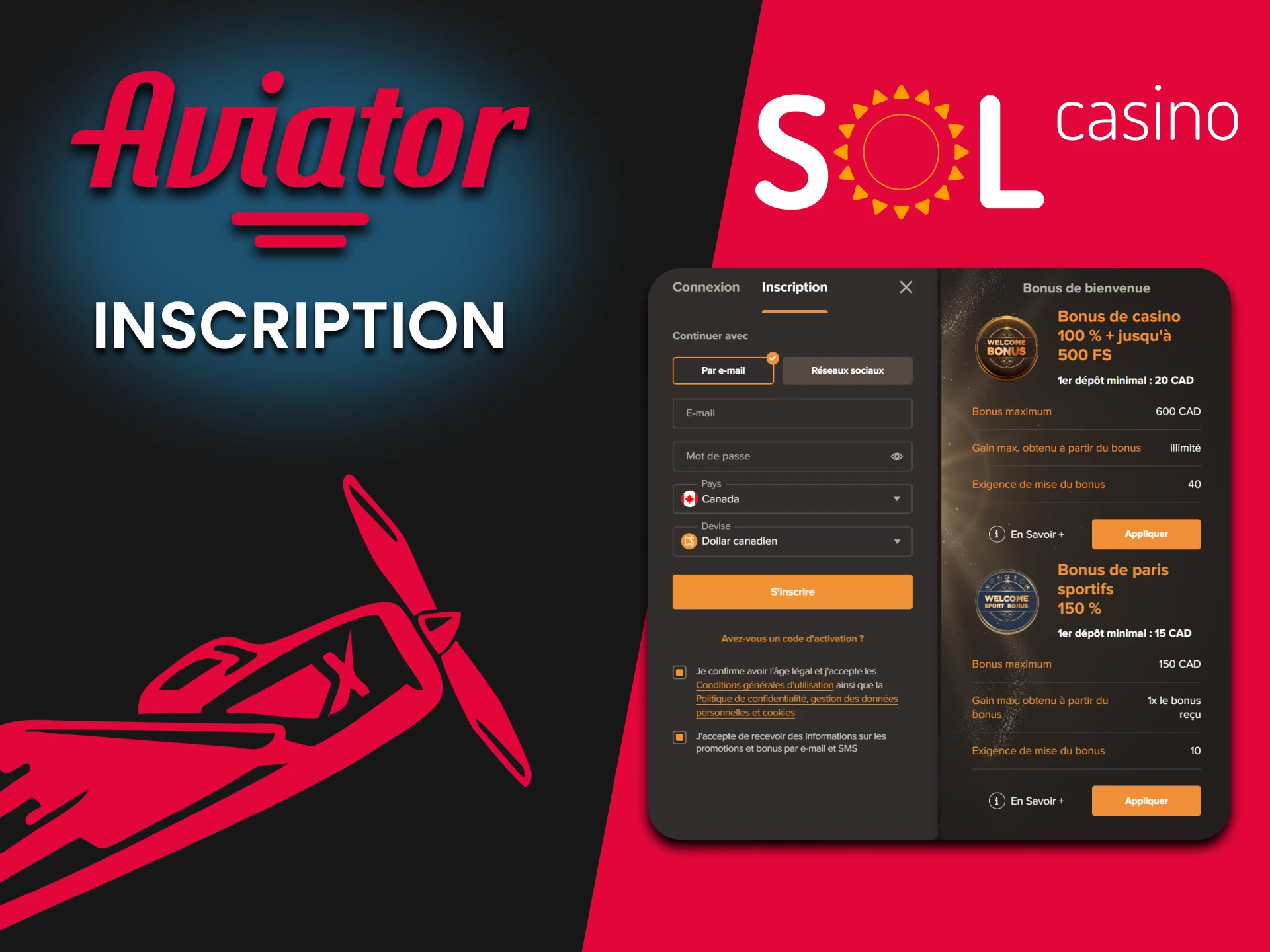 Inscrivez-vous sur Sol Casino et profitez de jouer à Aviator.