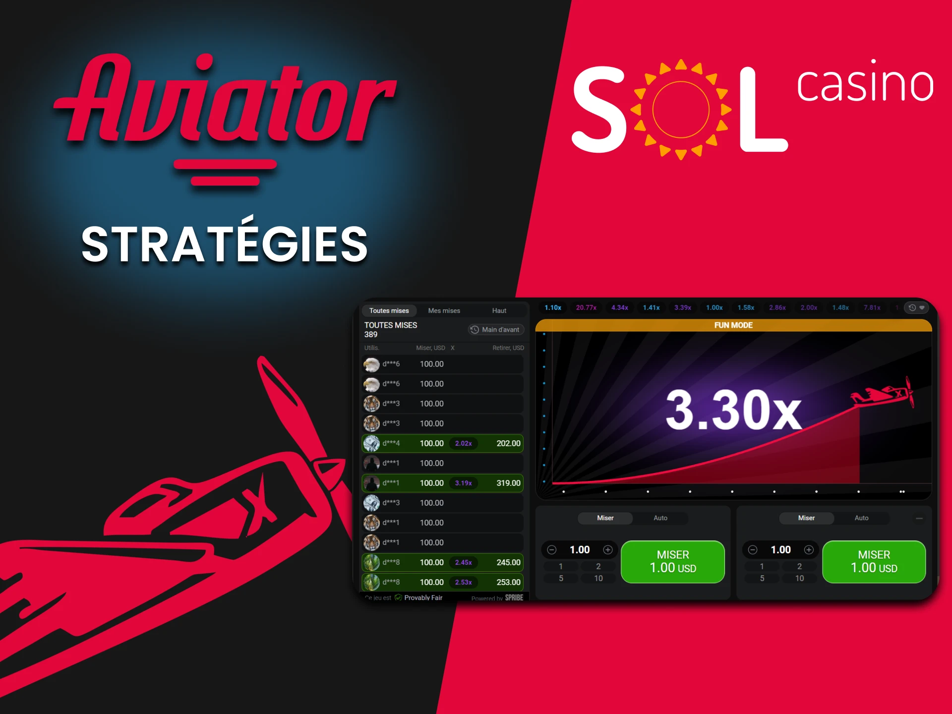 Nous vous montrerons des stratégies gagnantes pour Aviator sur Sol Casino.