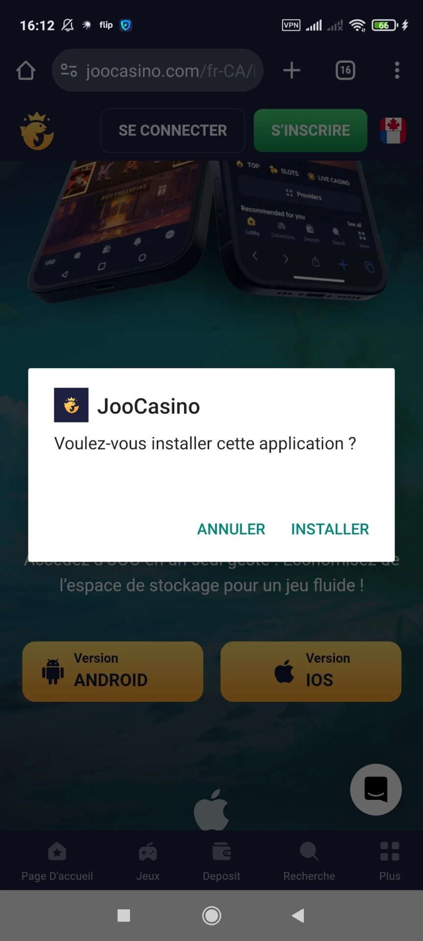 Installez l'application Joo Casino pour Android.
