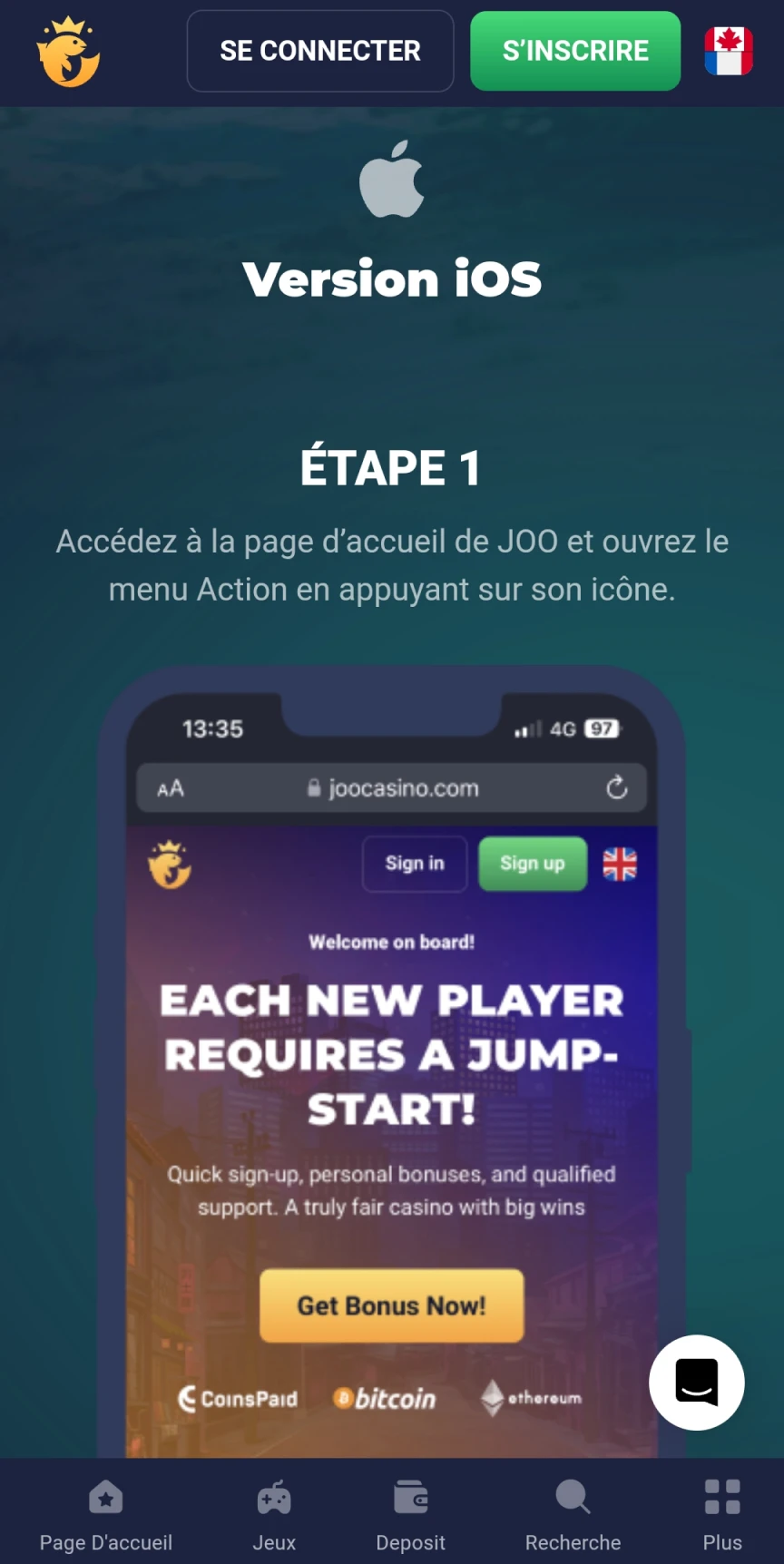 Installez l'application Joo Casino pour iOS.