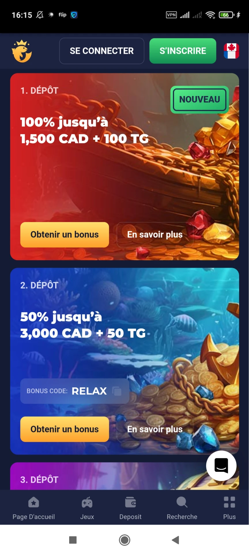 Visitez la page des bonus de l'application Joo Casino.