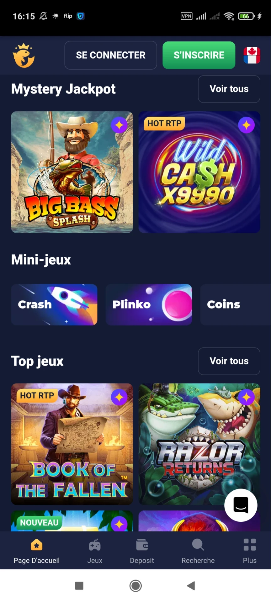 Visitez la page des jeux de l'application Joo Casino.
