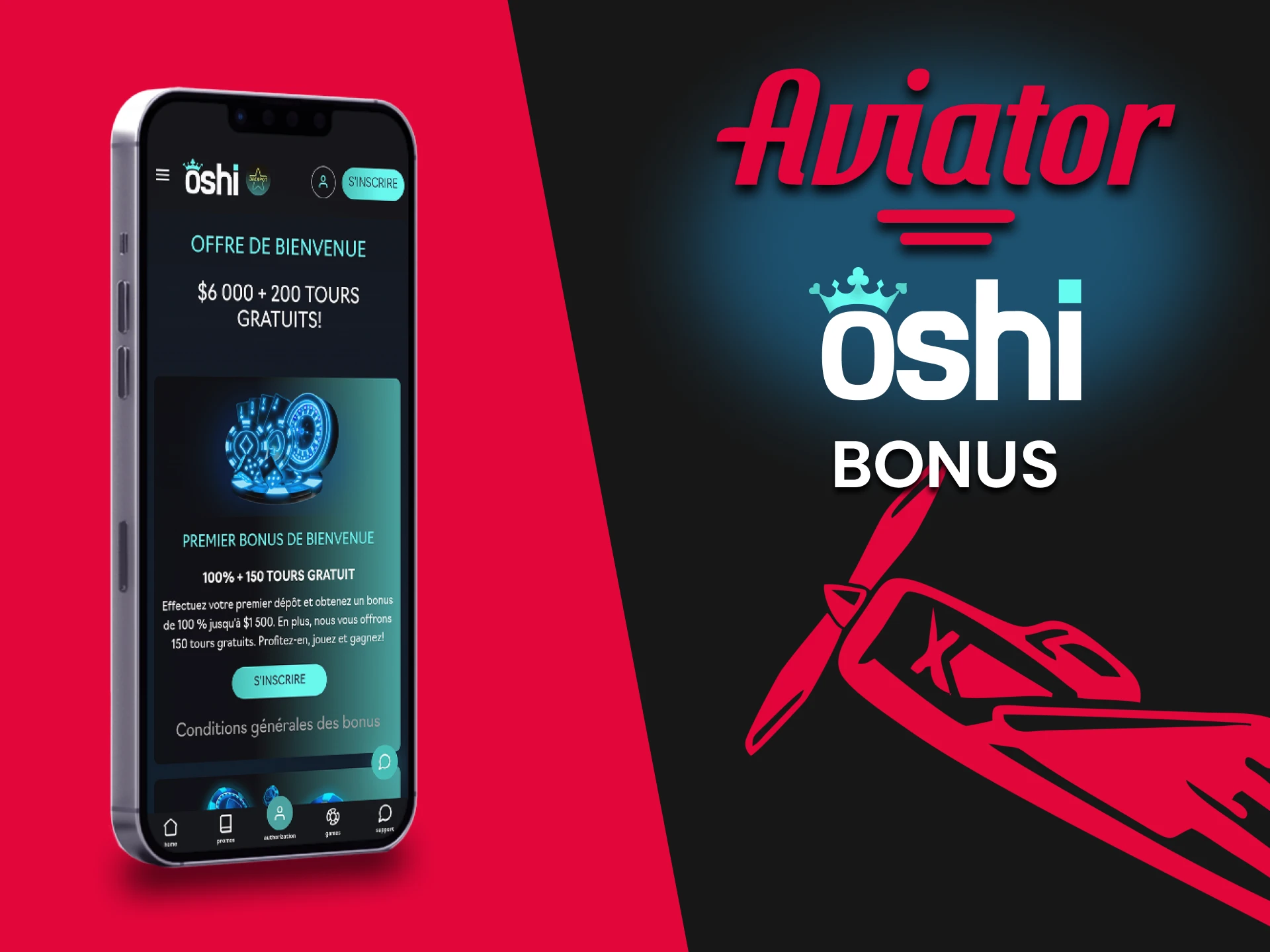 Jouez à Aviator et obtenez des bonus de l'application Oshi Casino.