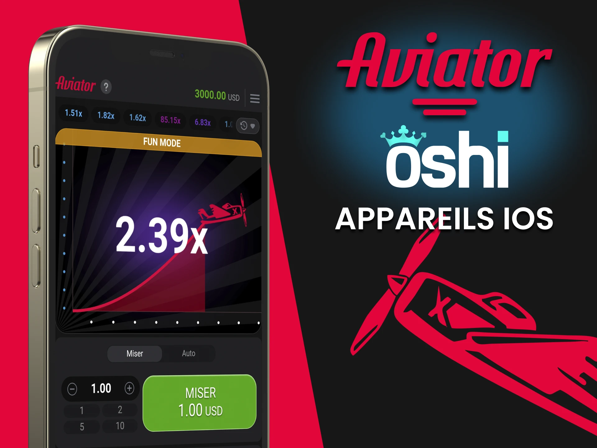 Installez l'application Oshi Casino pour jouer à Aviator sur iOS.