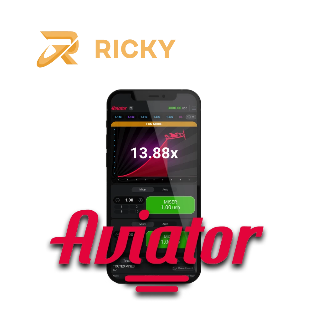 Jouez à Aviator via l'application Ricky Casino.