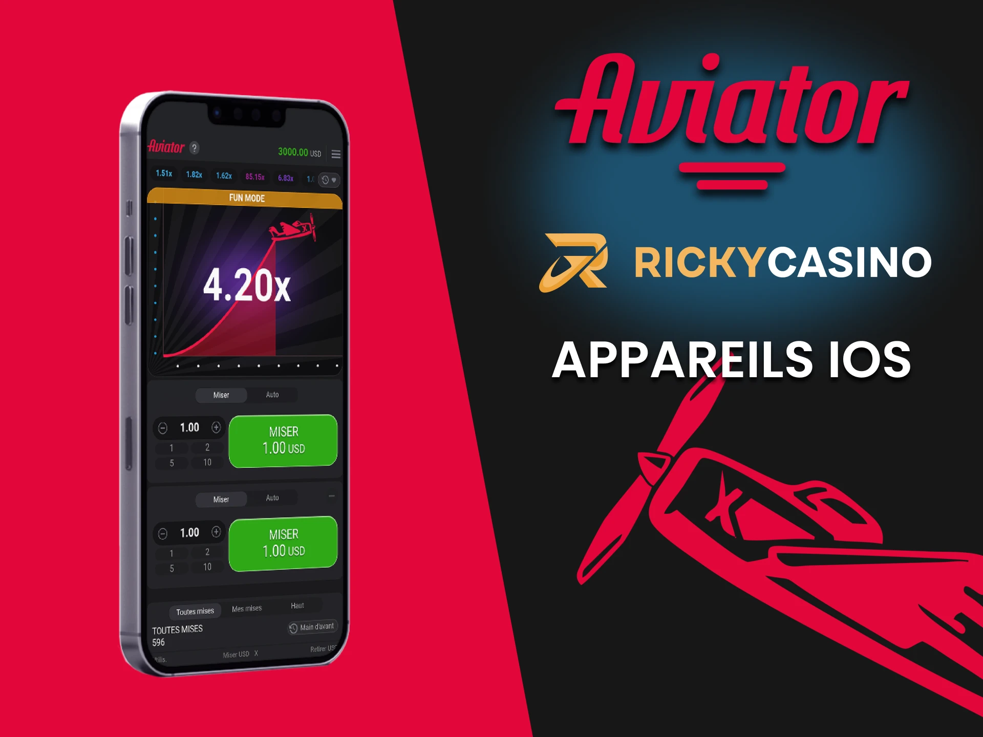 Installez l'application Ricky Casino pour jouer à Aviator sur iOS.