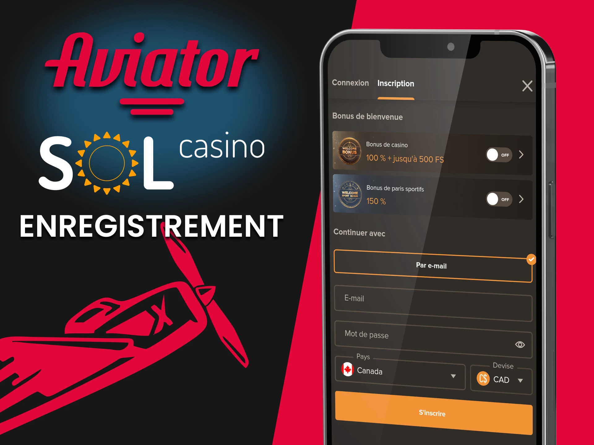 Inscrivez-vous dans l'application Sol Casino pour jouer à Aviator.