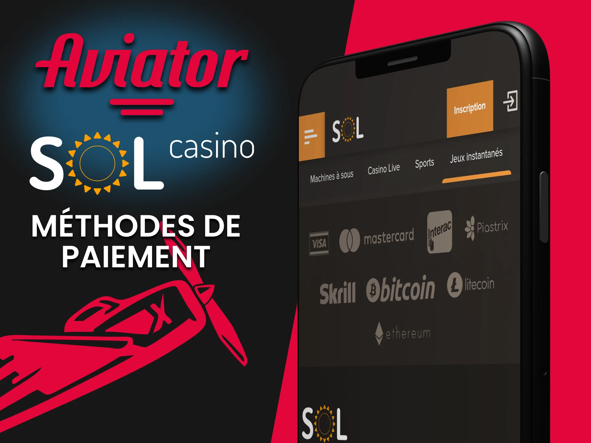 Sélectionnez votre méthode de transaction pour Aviator dans l'application Sol Casino.