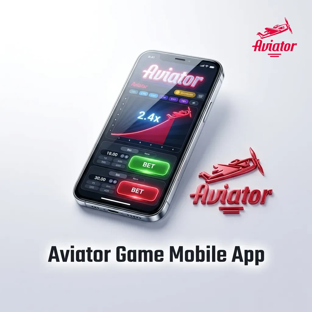 Mobile phone displaying Aviator casino game app with betting interface and airplane flight animation on screen