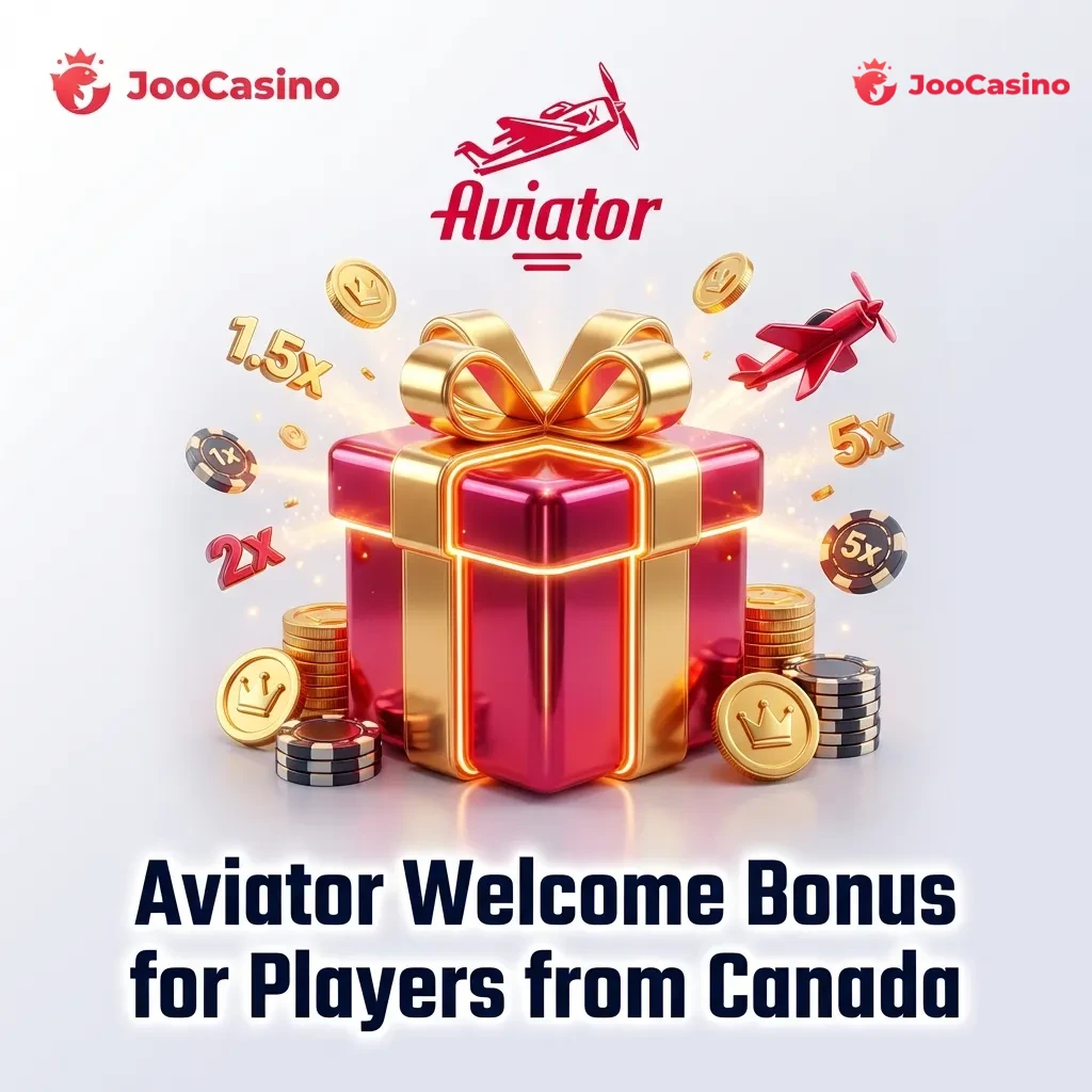 Joo Casino welcome bonus page showing three-tier deposit match offers with free spins for Canadian Aviator players