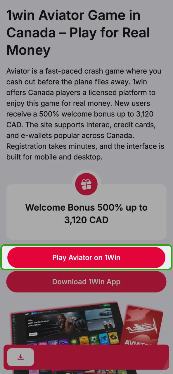 Open your browser to access the official 1win website.