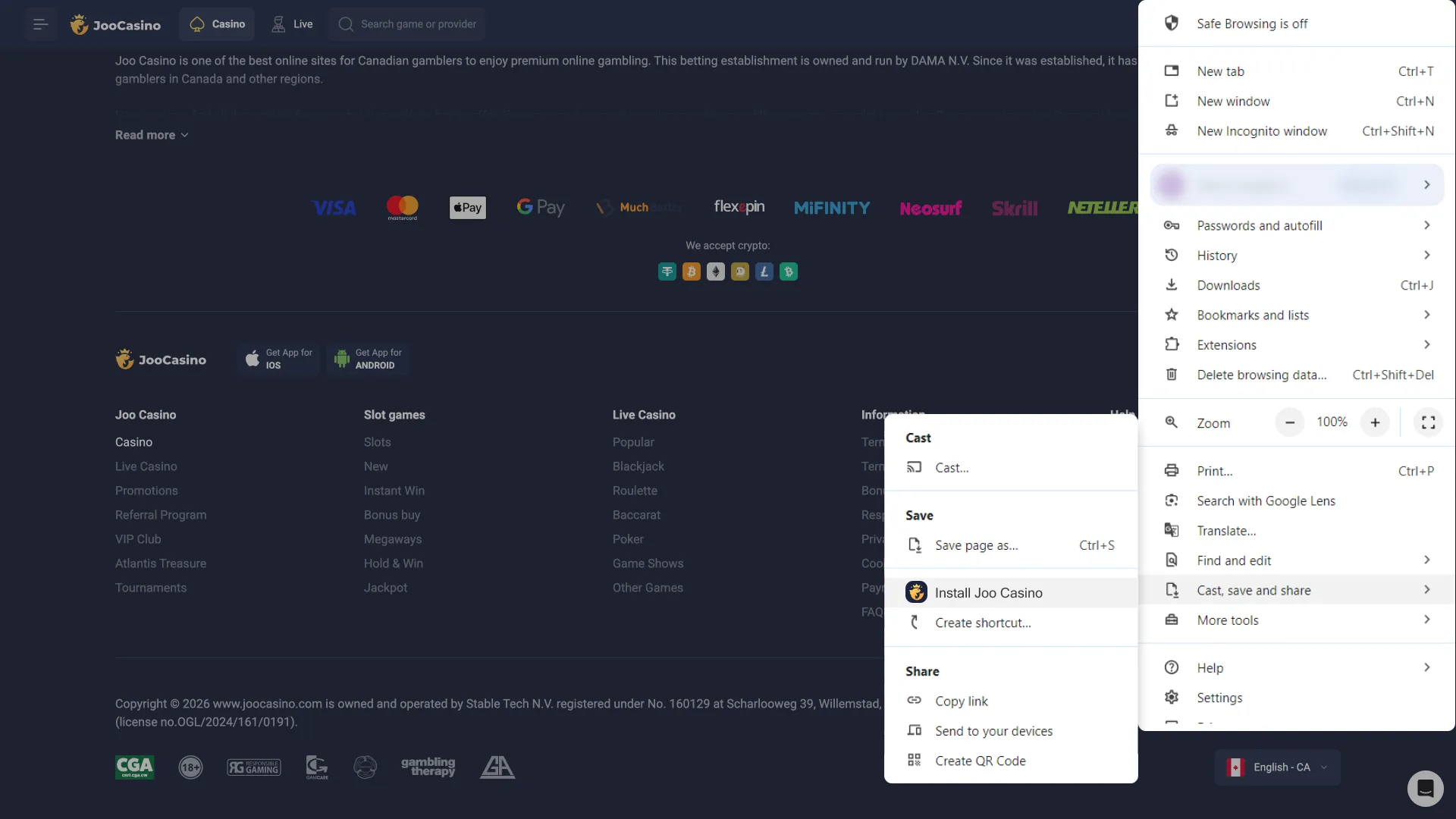 Press Download to add the Joo Casino installer to your computer.