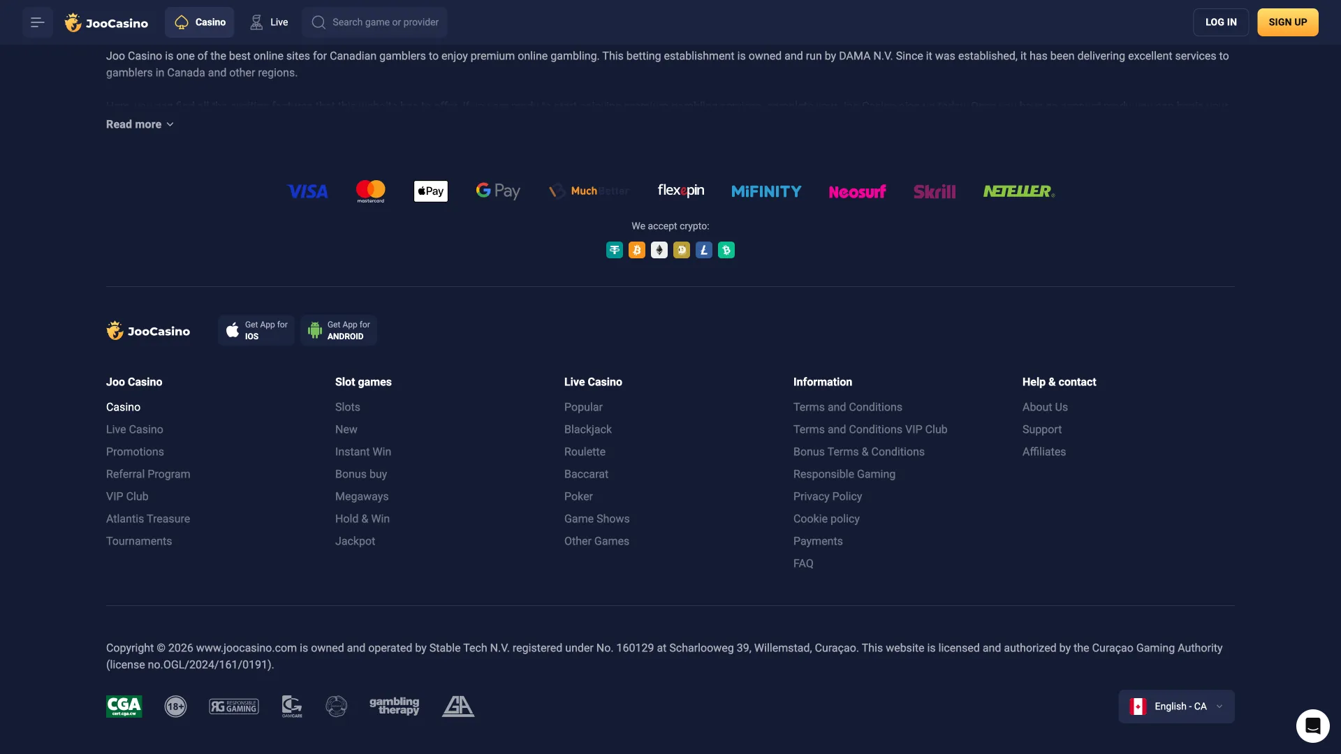 Open the Applications tab on Joo Casino to find the desktop version.
