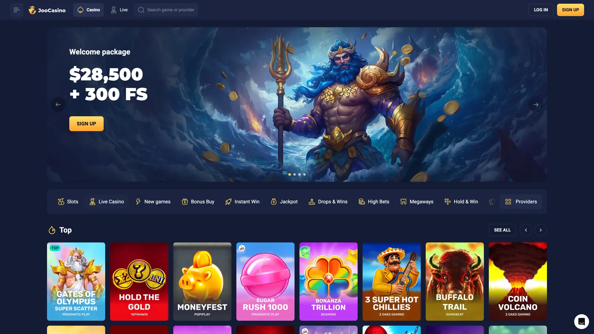 Open any browser and navigate to the official Joo Casino platform.