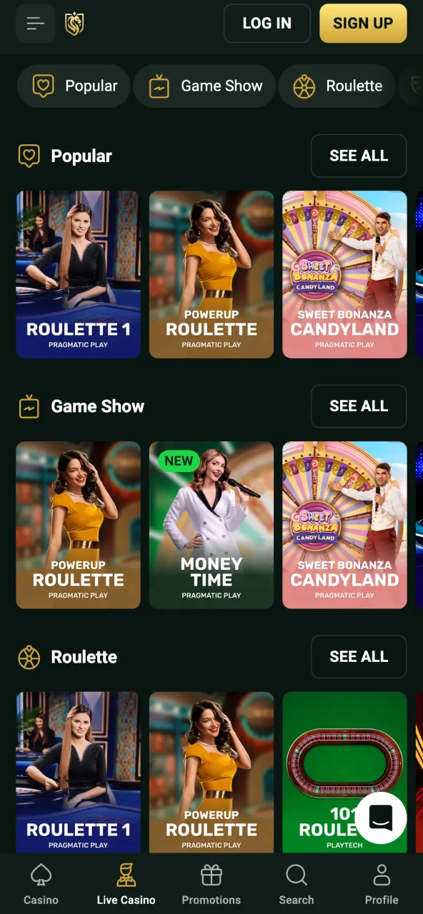 Live dealer interface on Goldex offering immersive casino games.