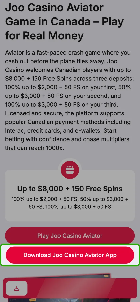 Navigate to the Joo Casino homepage through your mobile browser.