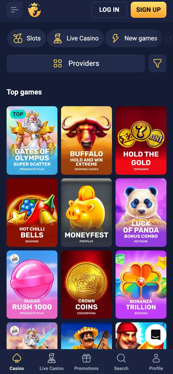 Variety of online games on Joo Casino across several categories.