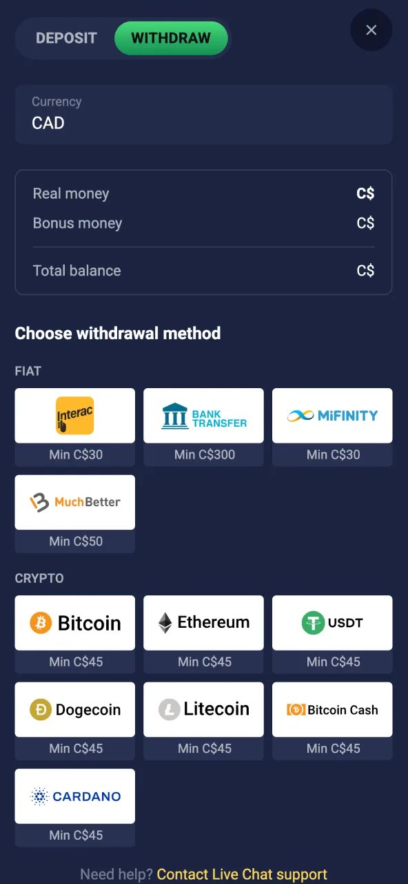 Request your Joo Casino winnings withdrawal.