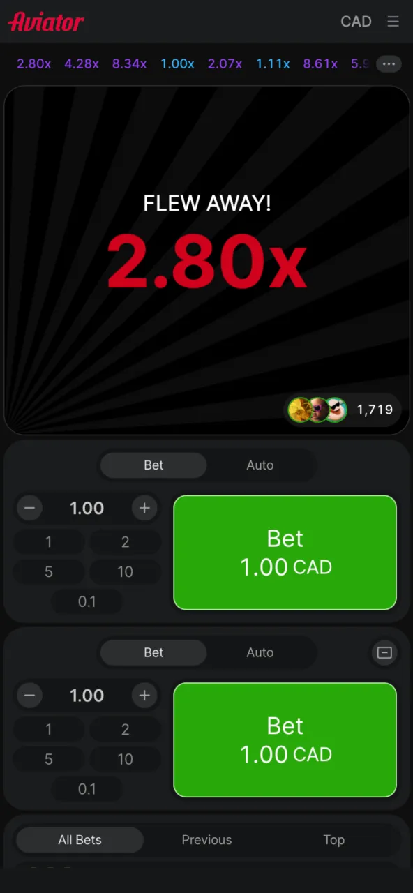 A completed round screen appears in the Aviator interface.