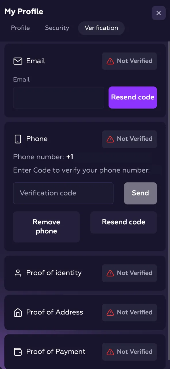 Finish Playfina verification by uploading ID and address documentation.