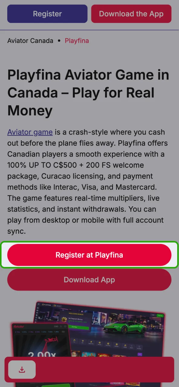 Visit the Playfina official page using our verified link.