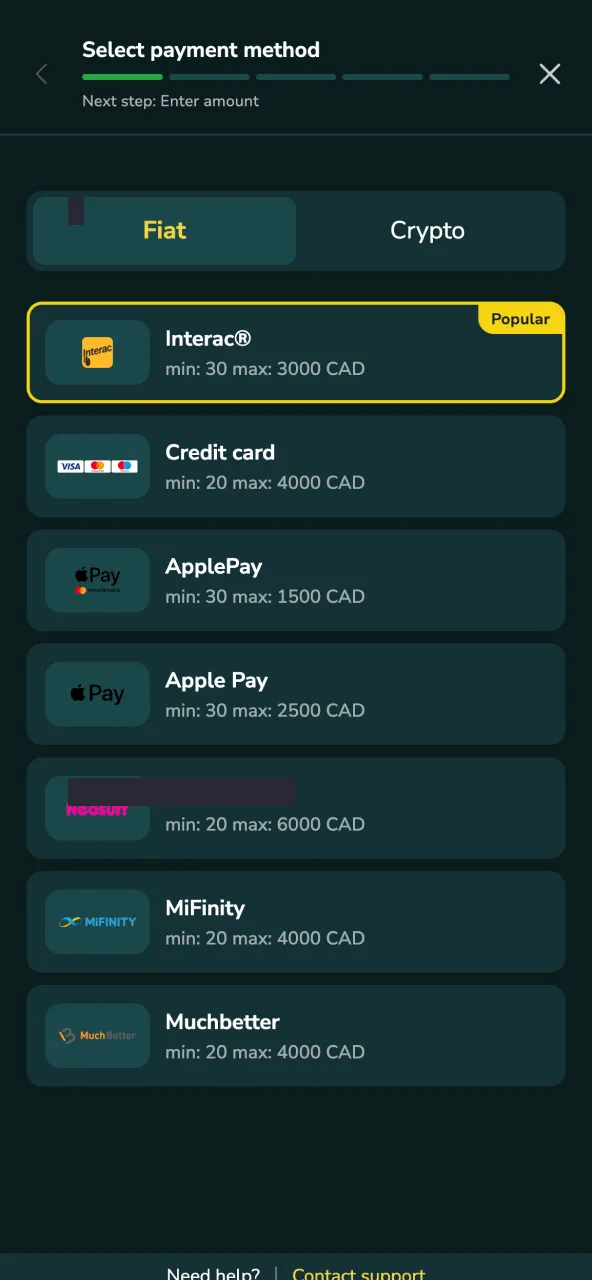 Top up your Trip2Vip balance via Interac, credit card or e‑wallet.