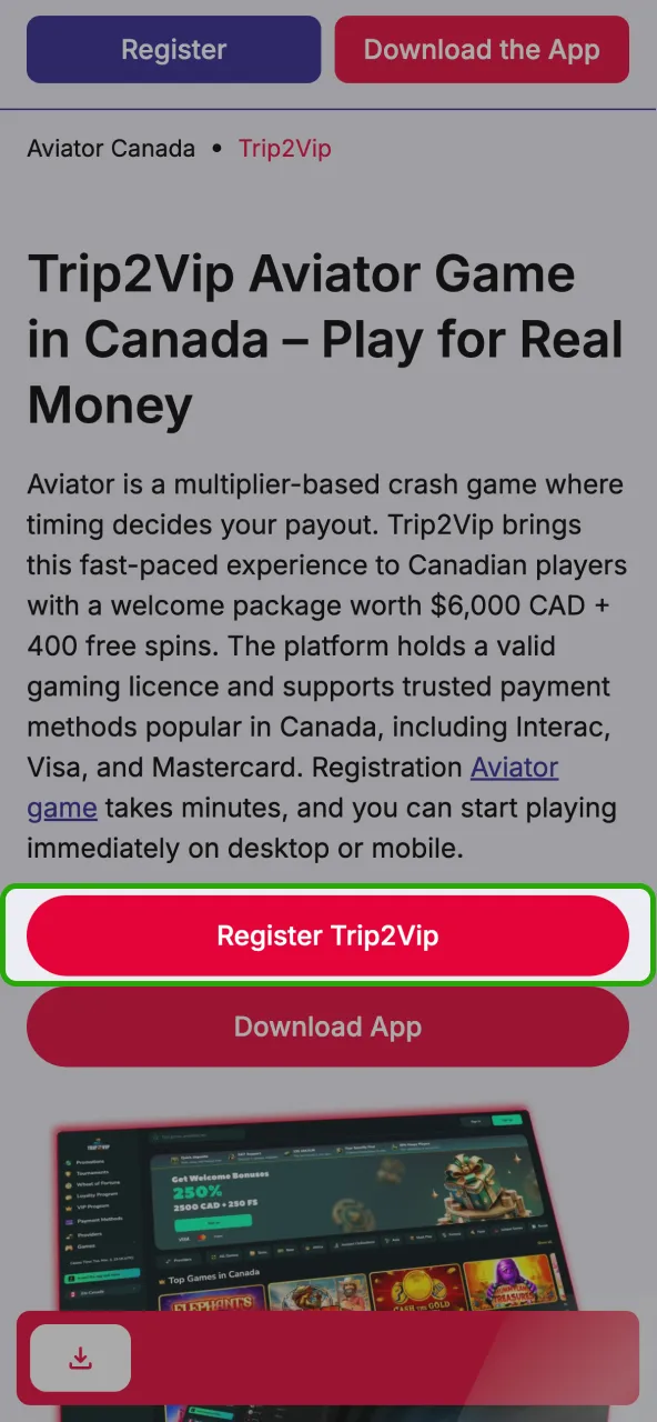 Enter the official Trip2Vip site using a trusted link.